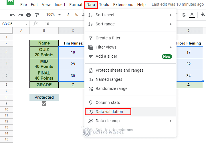 navigating to data validation from the data tab